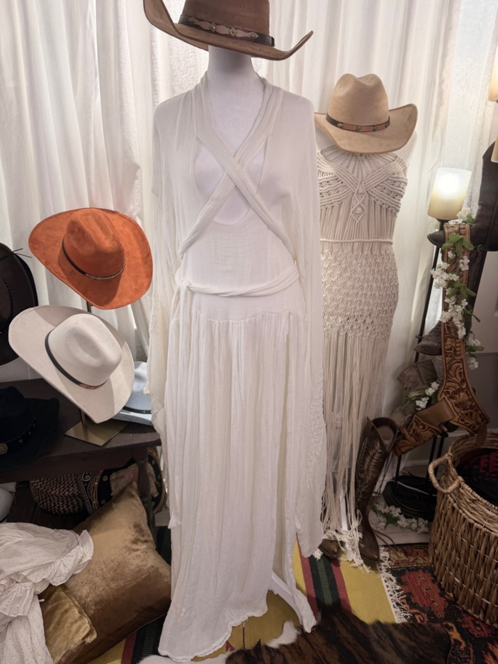 Ethereal White Maxi Dress with Draped Cross Bodice